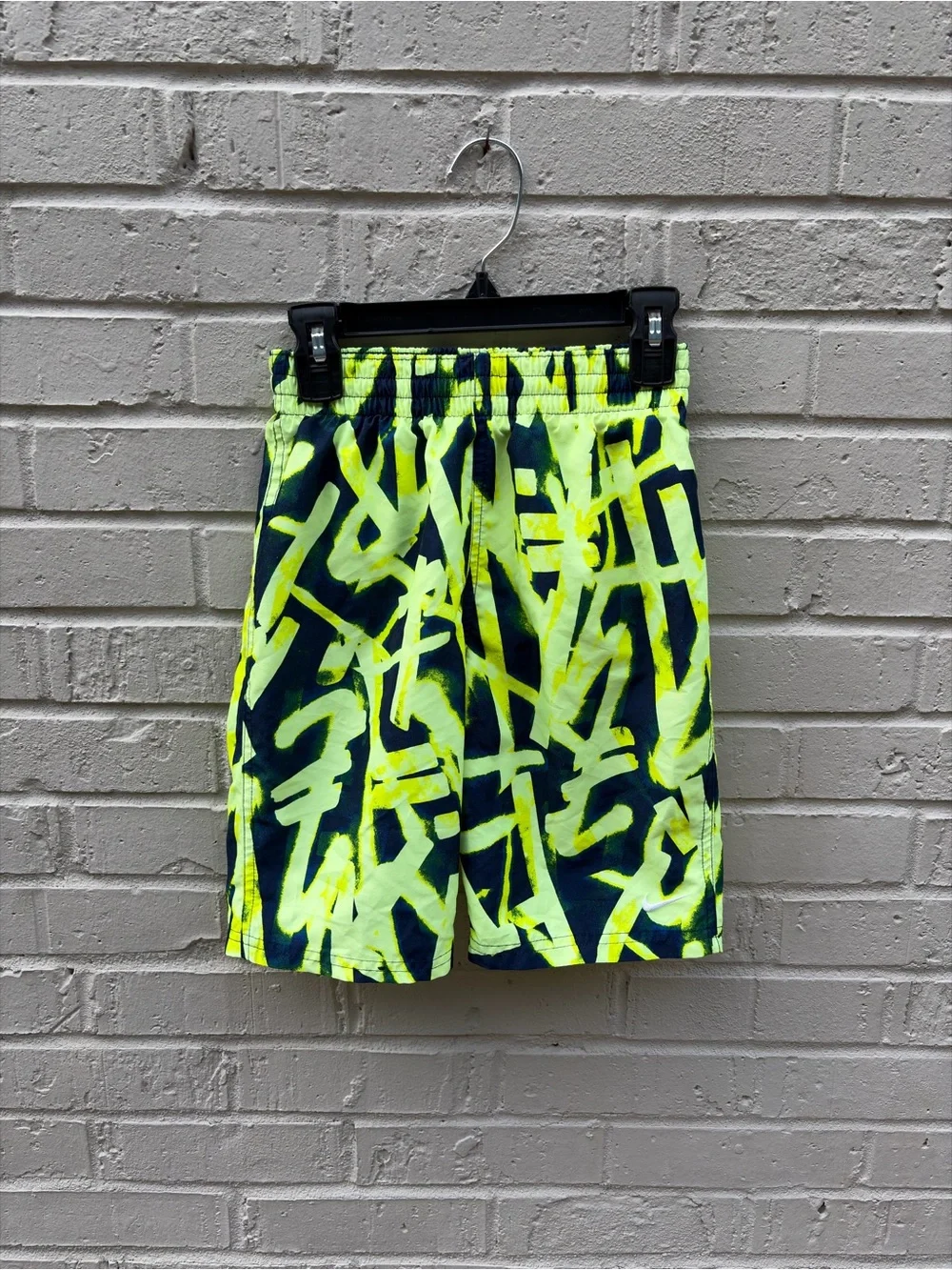 Boys Nike Neon Yellow & Navy Graphic Swim Shorts